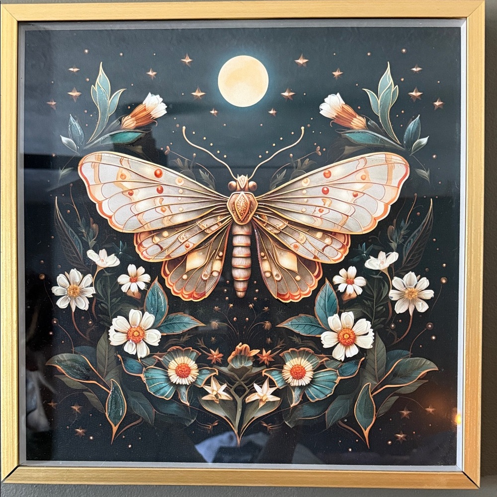 Framed Butterfly and Floral Art Print